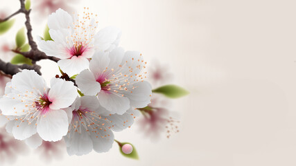 Sakura blossom branch. flowers realistic japanese pink cherry or apricot floral elements fall down background. Cherry blossom branch, flower petal, generative ai.