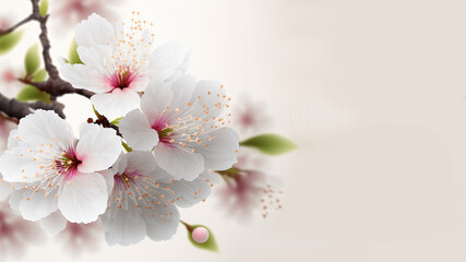 Obraz premium Sakura blossom branch. flowers realistic japanese pink cherry or apricot floral elements fall down background. Cherry blossom branch, flower petal, generative ai.