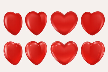 Set of red hearts, isolated on white background.