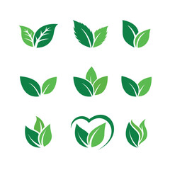 Set of Green Leaf Logo design inspiration vector icons