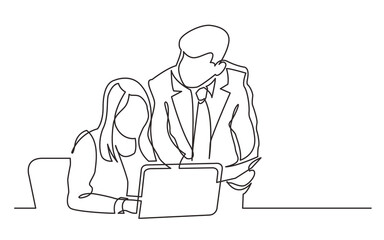 Fototapeta na wymiar continuous line drawing boss and employee discussing work task - PNG image with transparent background