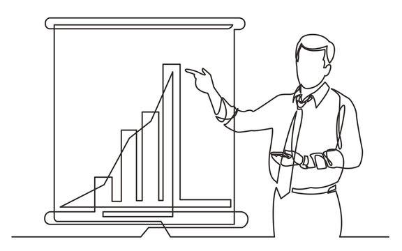 continuous line drawing business coach showing on increasing marketing diagram - PNG image with transparent background