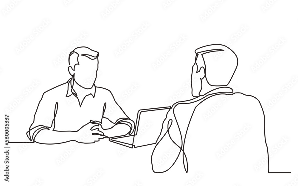 Poster continuous line drawing job interview scene - png image with transparent background