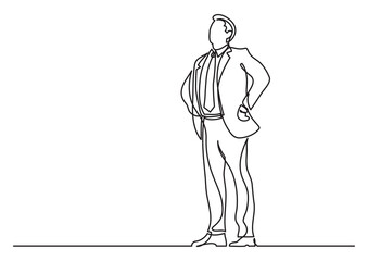 continuous line drawing happy confident standing businessman - PNG image with transparent background