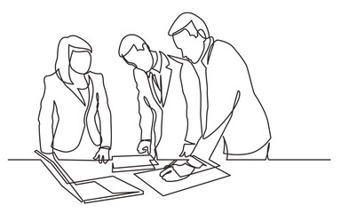 continuous line drawing office workers editing documents - PNG image with transparent background