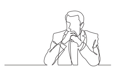 continuous line drawing seriously thinking man - PNG image with transparent background