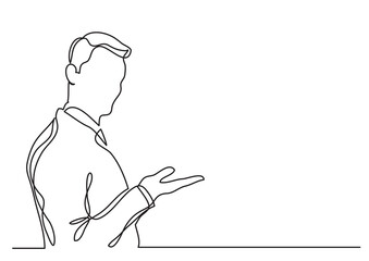continuous line drawing standing businessman showing something - PNG image with transparent background