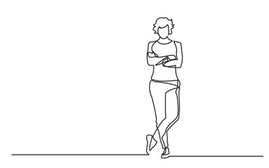 continuous line drawing standing confident woman with crossed arms - PNG image with transparent background