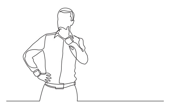 continuous line drawing standing man concerning - PNG image with transparent background