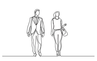 continuous line drawing two business people walking talking together - PNG image with transparent background