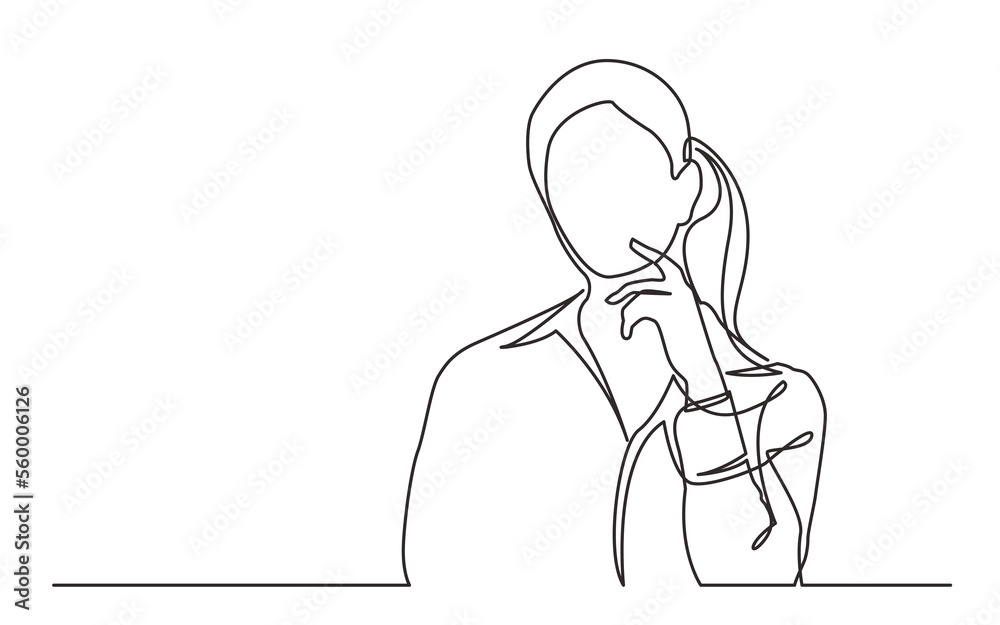 Wall mural continuous line drawing young woman thinking - png image with transparent background