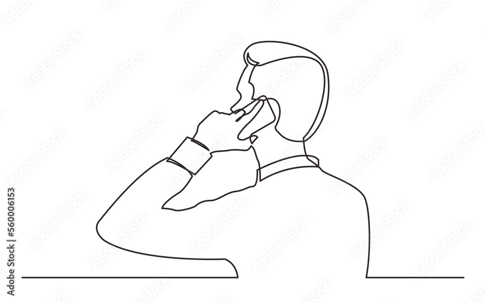 Canvas Prints continuous line man talking mobile pnone - png image with transparent background