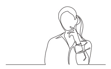 continuous line drawing young woman thinking - PNG image with transparent background