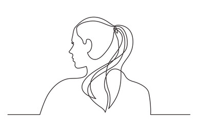 continuous line drawing young woman with pony tail - PNG image with transparent background