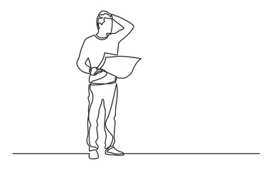 continuous line standong man feeling lost - PNG image with transparent background