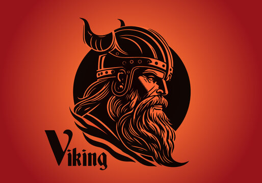 Viking's face in a helmet with horns. Scandinavian warrior logo design. Vector illustration