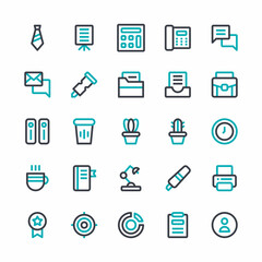 Minimal Office colored line icons set - Simple colored line elements, graphic design illustrations - simple symbols collection. Vector colored line icons