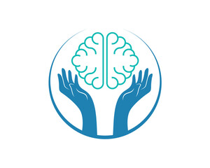 Hand care with healthy brain vector logo design