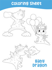 Educational printable coloring worksheet. Cute unicorn illustration. Vector outline for coloring page.