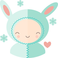 Obraz na płótnie Canvas Cute baby in a hare costume, avatar with a heart and snowflakes