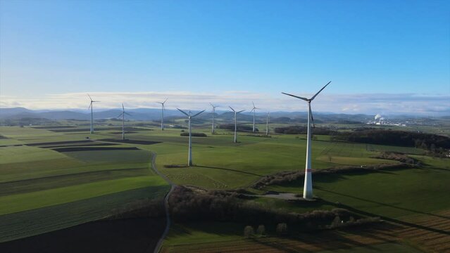 Germany's Clean Energy Source: Beautiful Field with Wind Turbines Generating Clean Power on a Sunny Day in Brilon, Sauerland