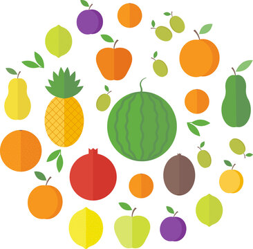Illustration with different fruits in flat
