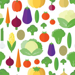 Seamless pattern with fresh vegetables flat illustration