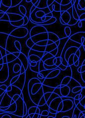 Doodles in blue lines on a black background.abstract drawing on a seamless background.