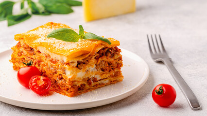 Traditional lasagna with bolognese sauce