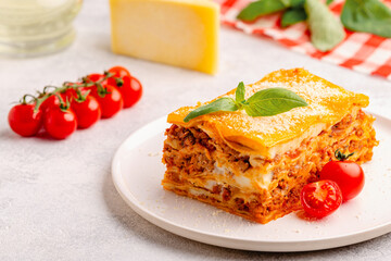 Traditional lasagna with bolognese sauce