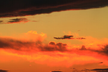 Sunset or dawn colorful sky with clouds. Wallpaper of an evening or morning sky