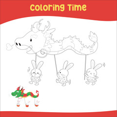 Printable coloring page for kids. Chinese New Year, happy lunar new year. Vector illustration. 