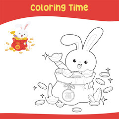 Printable coloring page for kids. Chinese New Year, happy lunar new year. Vector illustration. 