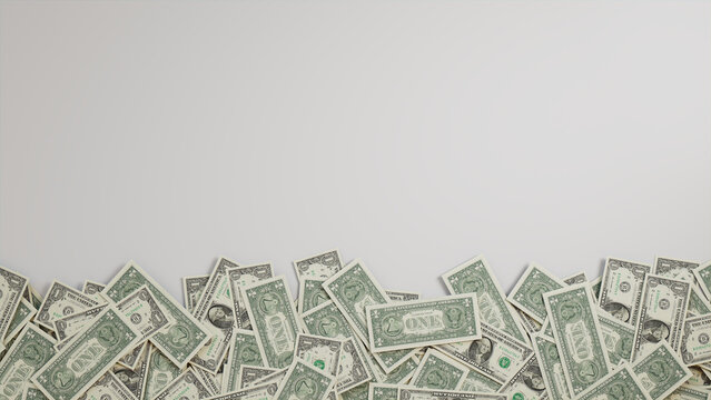 Currency Border Wallpaper with copy-space. Investment concept with One Dollar Bills at the edge of frame.