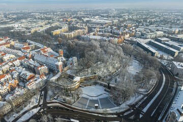 Obraz premium Augsburg im Winter - Rotes Tor, Wassertürme, Freilichtbühne, Torwallanlagen