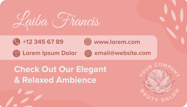 Spa salon business card with contact information