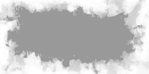Beautiful border or frame shape white Watercolor chaotic texture with splashes, abstract white paint on black background, Watercolor white and light gray texture for any design and decoration.