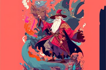 Obraz na płótnie Canvas Colorful wizard cartoon