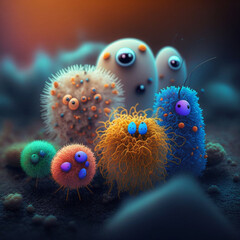 Hairy Microbes on a Cinematic Background