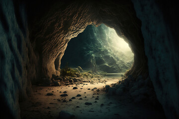 dark natural cave with cinematic lighting - obrazy, fototapety, plakaty