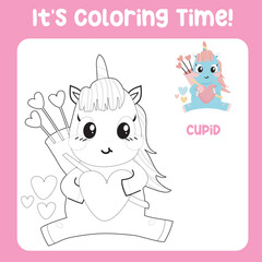 Educational printable coloring worksheet. Cute unicorn illustration. Vector outline for coloring page.