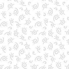 Seamless doodle pattern with curls, spirals and rays.