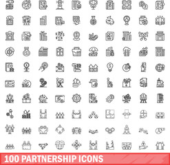 100 partnership icons set. Outline illustration of 100 partnership icons vector set isolated on white background