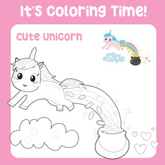 Fototapeta premium Educational printable coloring worksheet. Cute unicorn illustration. Vector outline for coloring page.