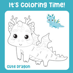 Printable coloring worksheet. Educational sheet for children. Coloring page. Cute dragon illustration. Vector file.