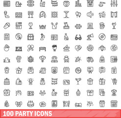 Obraz na płótnie Canvas 100 party icons set. Outline illustration of 100 party icons vector set isolated on white background