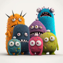 Colorful and Hairy Microbes for Use in Film and Animation - white background