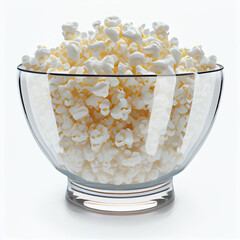 Popcorn flakes in glass bowl, transparent cup