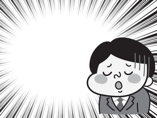 集中線と残念な表情のコミカルな男性キャラクターイラスト素材　ビジネス