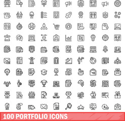 100 portfolio icons set. Outline illustration of 100 portfolio icons vector set isolated on white background